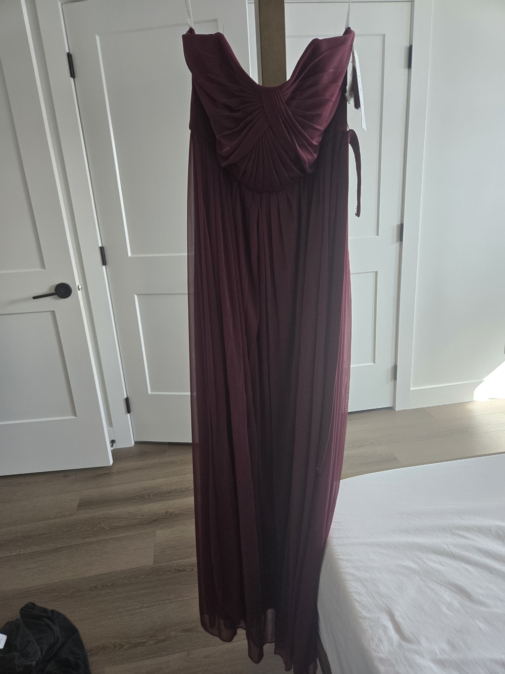 David's Bridal Strapless Pleated Chiffon Maxi Dress - Burgundy